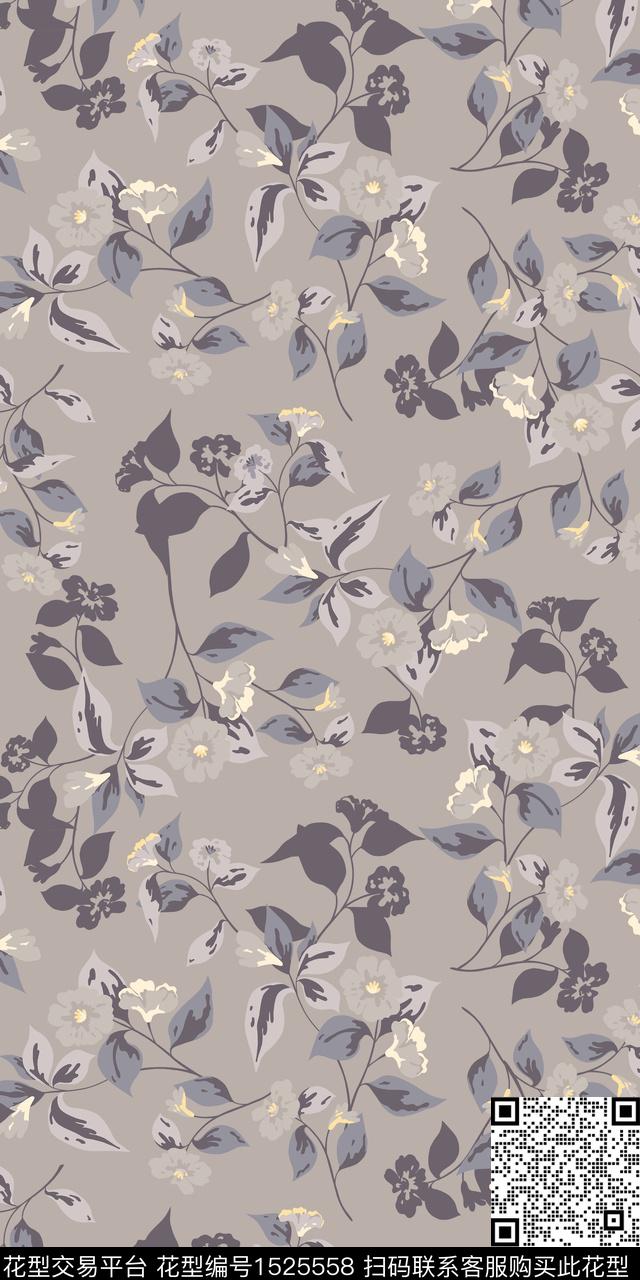 绿植树叶花卉枝条花数码印花华亿平台下载（图片编号: 1525558） - 瓦栏（Walan）