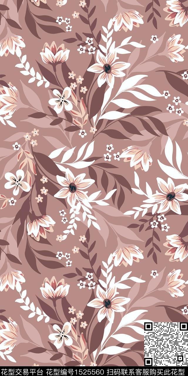 绿植树叶花卉枝条花数码印花华亿平台下载（图片编号: 1525560） - 瓦栏（Walan）