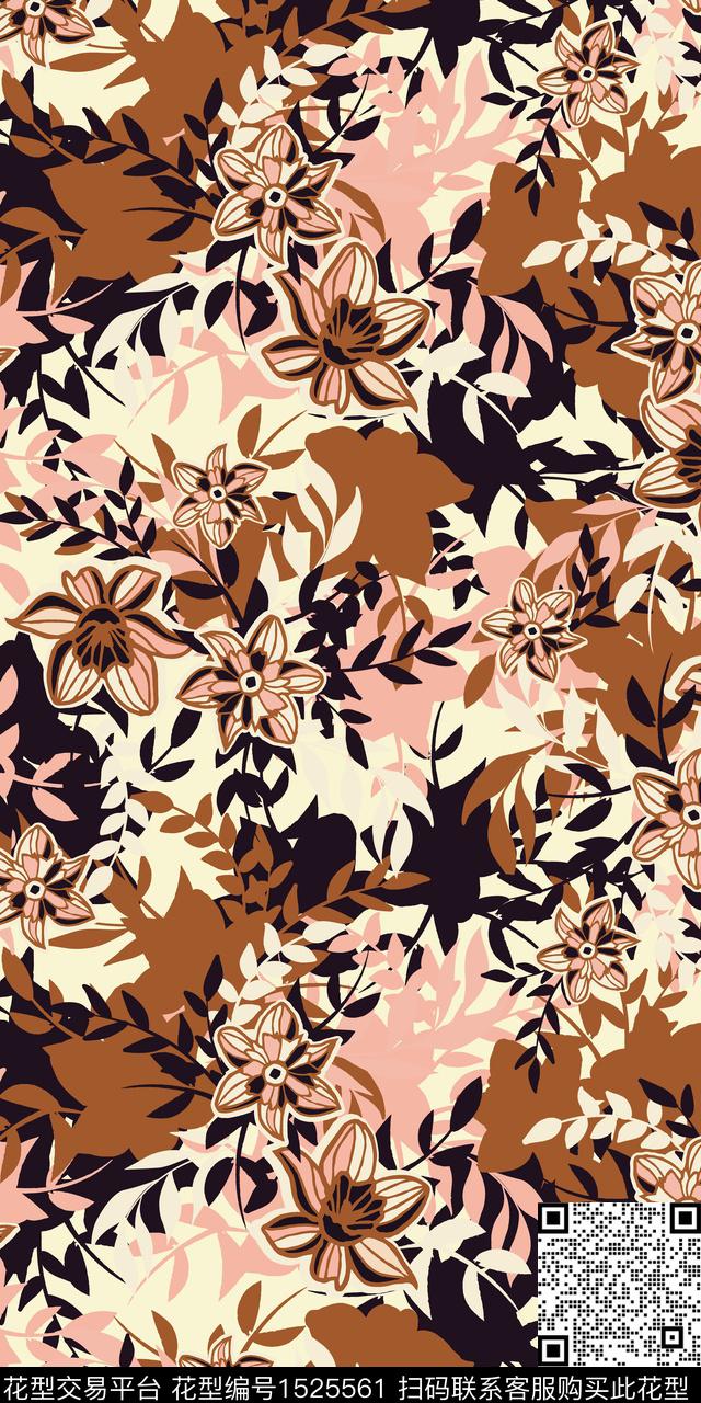 绿植树叶花卉矢量数码印花华亿平台下载（图片编号: 1525561） - 瓦栏（Walan）