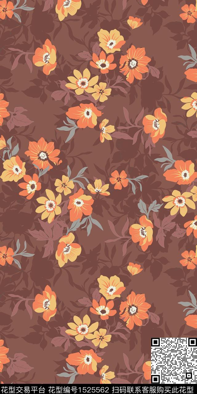 绿植树叶花卉枝条花数码印花华亿平台下载（图片编号: 1525562） - 瓦栏（Walan）