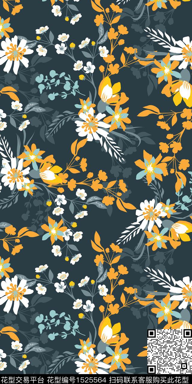绿植树叶花卉枝条花数码印花华亿平台下载（图片编号: 1525564） - 瓦栏（Walan）