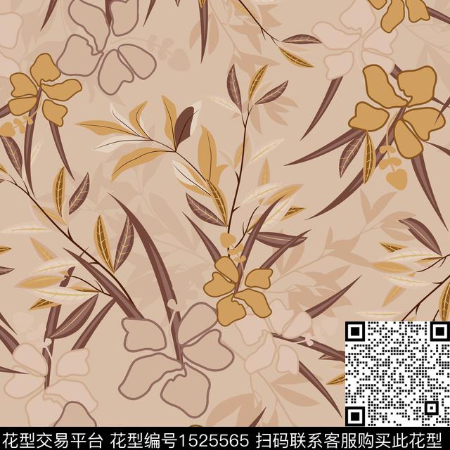 绿植树叶花卉枝条花数码印花华亿平台下载（图片编号: 1525565） - 瓦栏（Walan）