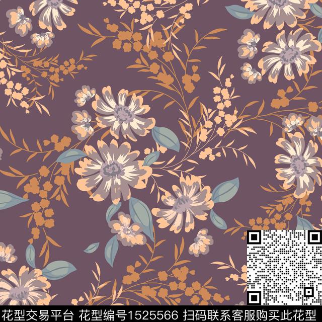 绿植树叶花卉枝条花数码印花华亿平台下载（图片编号: 1525566） - 瓦栏（Walan）