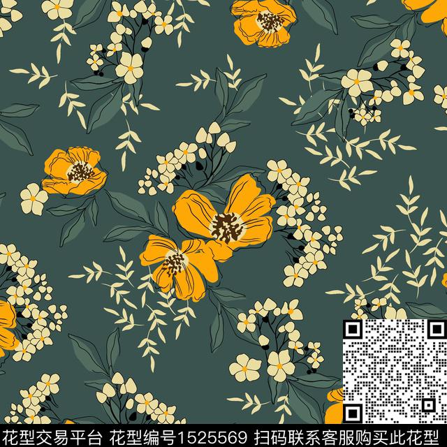 绿植树叶花卉枝条花数码印花华亿平台下载（图片编号: 1525569） - 瓦栏（Walan）