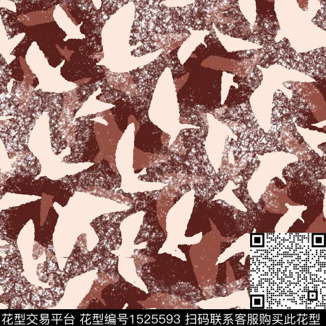 鸽子抽象红花数码印花华亿平台下载（图片编号: 1525593） - 瓦栏（Walan）