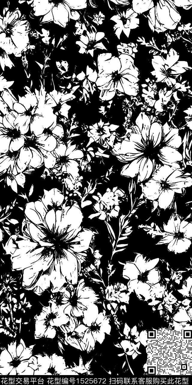 黑白华亿平台真丝洋阳--定位传统印花华亿平台下载（图片编号: 1525672） - 瓦栏（Walan）