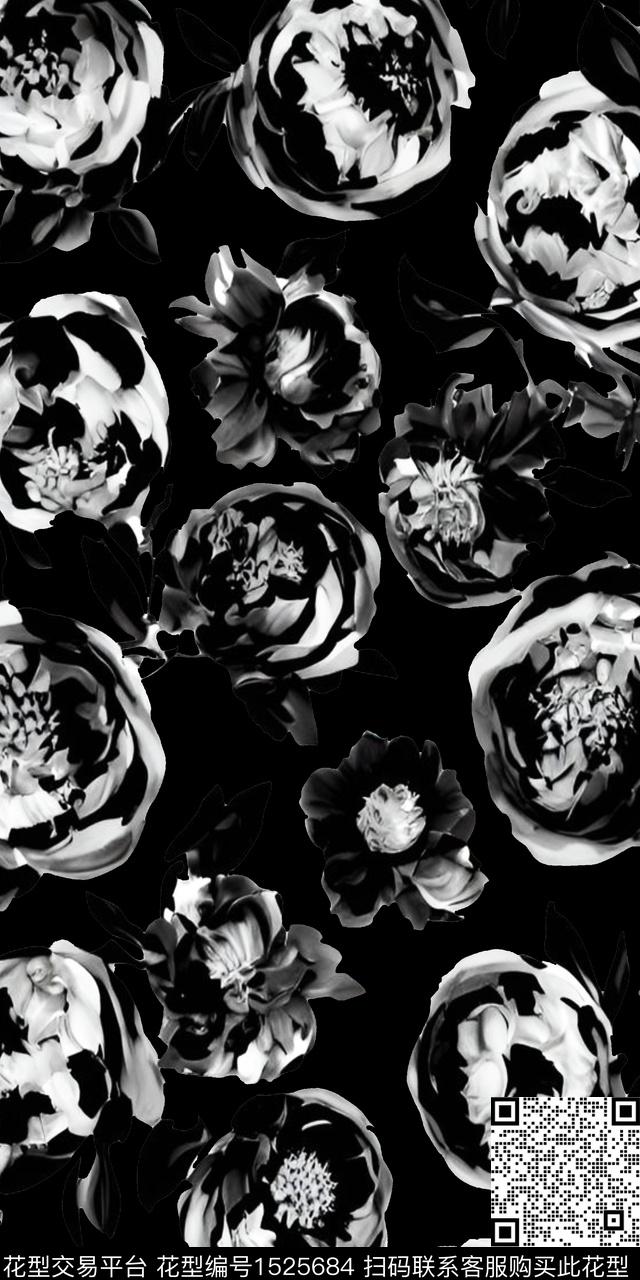 黑白华亿平台真丝洋阳--定位传统印花华亿平台下载（图片编号: 1525684） - 瓦栏（Walan）