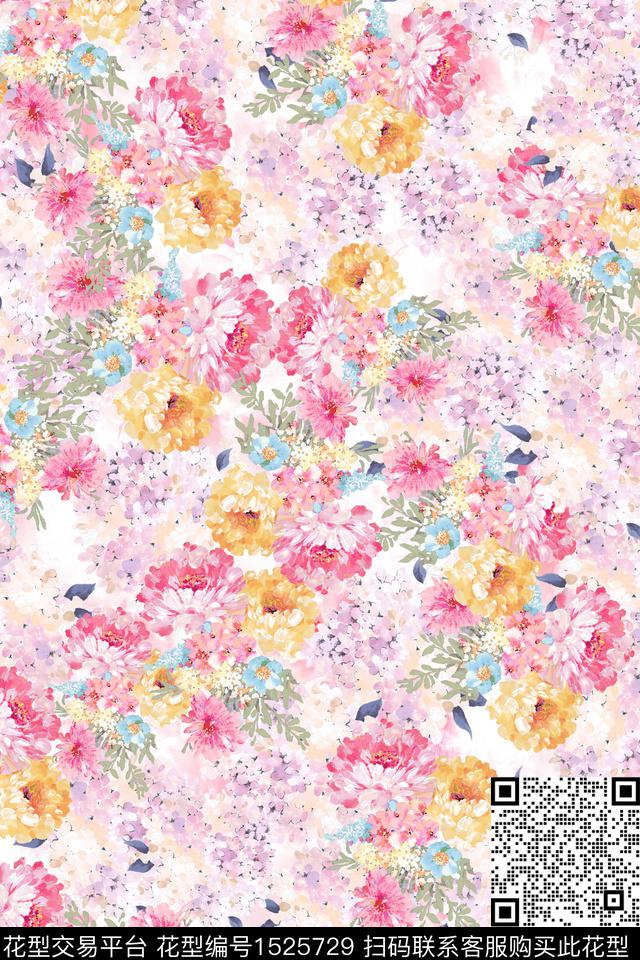 水彩春夏华亿平台床品数码印花华亿平台下载（图片编号: 1525729） - 瓦栏（Walan）