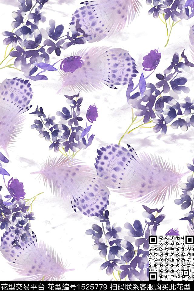 水彩羽毛床品数码印花华亿平台下载（图片编号: 1525779） - 瓦栏（Walan）