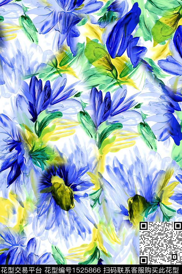 抽象花卉水彩数码印花华亿平台下载（图片编号: 1525866） - 瓦栏（Walan）