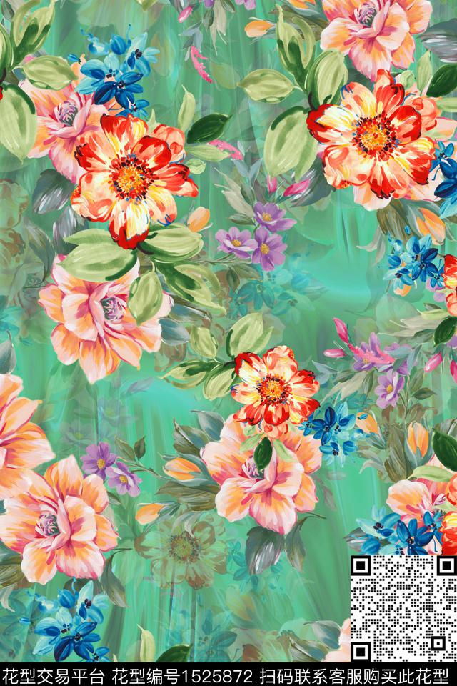 花卉肌理水彩数码印花华亿平台下载（图片编号: 1525872） - 瓦栏（Walan）