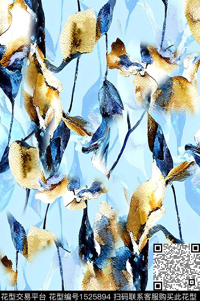 抽象花卉肌理数码印花华亿平台下载（图片编号: 1525894） - 瓦栏（Walan）