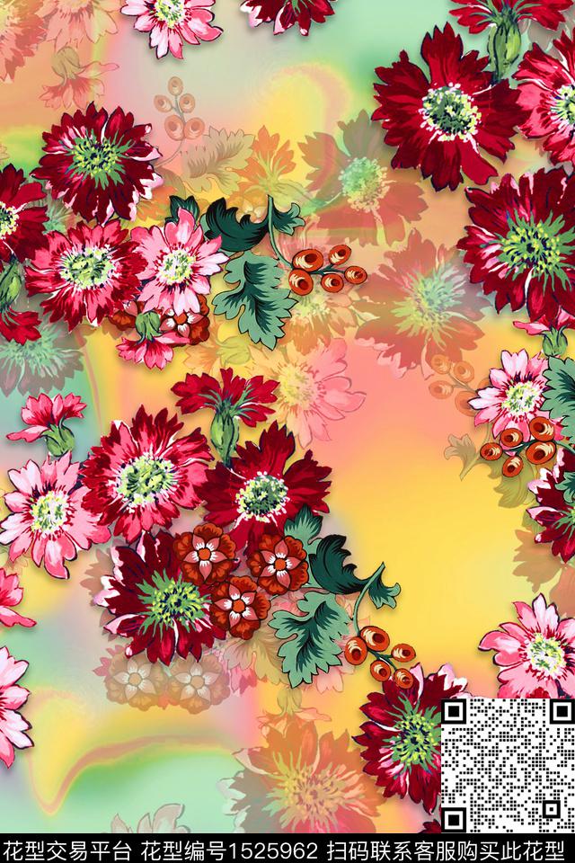 花卉女装满版散花数码印花华亿平台下载（图片编号: 1525962） - 瓦栏（Walan）