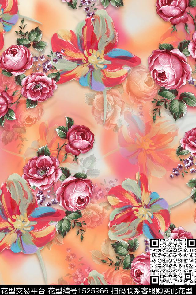 花卉女装满版散花数码印花华亿平台下载（图片编号: 1525966） - 瓦栏（Walan）