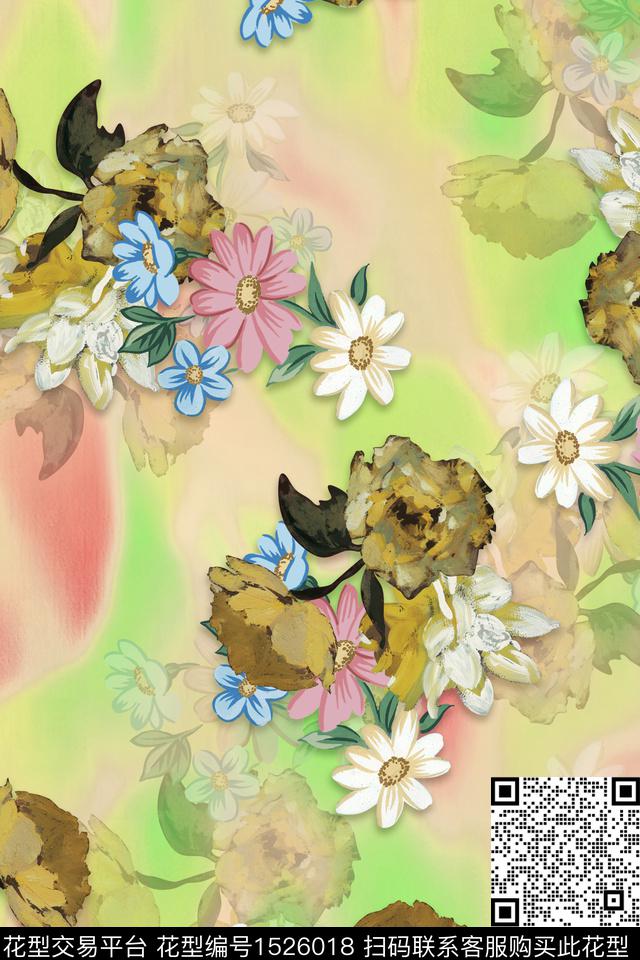 花卉女装满版散花数码印花华亿平台下载（图片编号: 1526018） - 瓦栏（Walan）