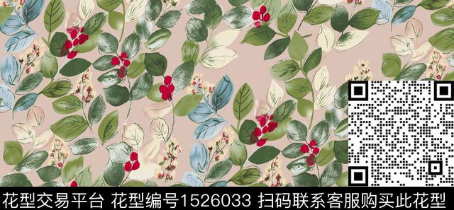 绿植树叶手绘手绘花卉数码印花华亿平台下载（图片编号: 1526033） - 瓦栏（Walan）