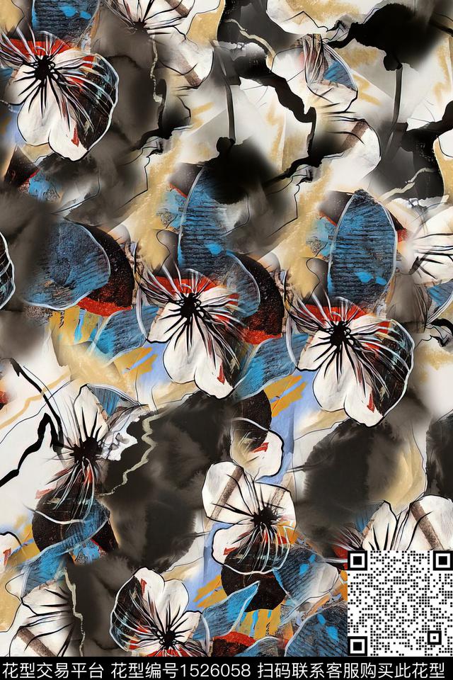 花卉肌理水彩数码印花华亿平台下载（图片编号: 1526058） - 瓦栏（Walan）
