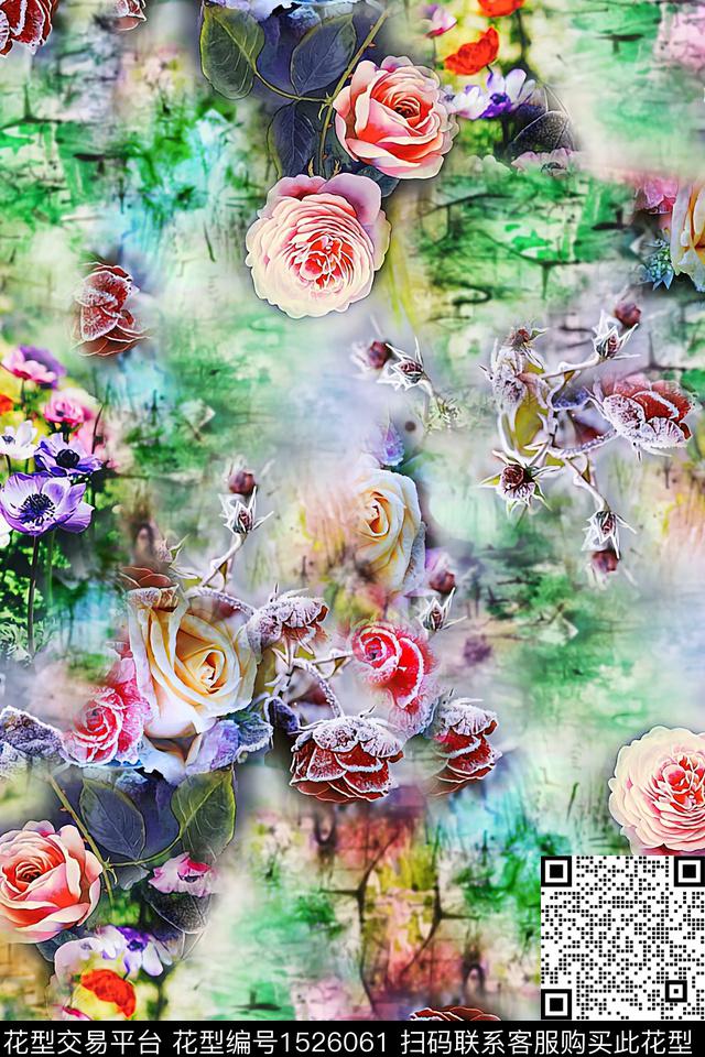 花卉肌理水彩数码印花华亿平台下载（图片编号: 1526061） - 瓦栏（Walan）