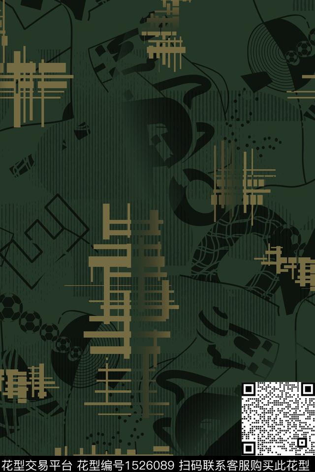 抽象字母线条画数码印花华亿平台下载（图片编号: 1526089） - 瓦栏（Walan）