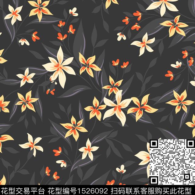 绿植树叶花卉小碎花数码印花华亿平台下载（图片编号: 1526092） - 瓦栏（Walan）