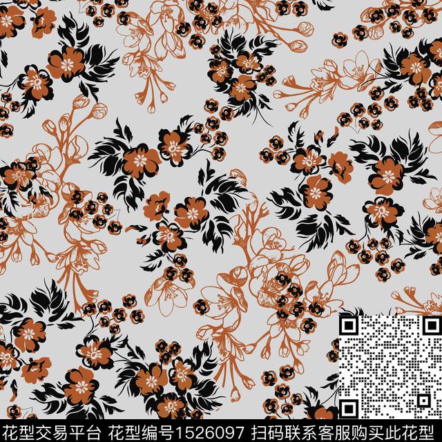 绿植树叶花卉小碎花数码印花华亿平台下载（图片编号: 1526097） - 瓦栏（Walan）
