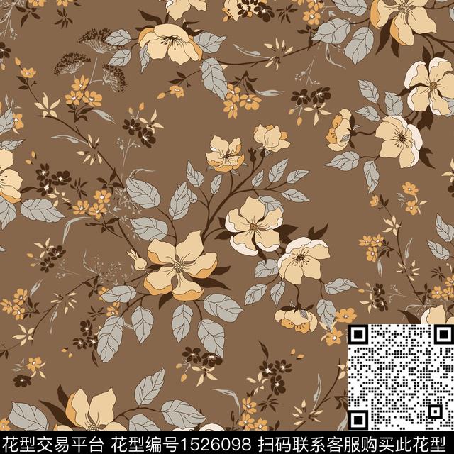 绿植树叶花卉复古数码印花华亿平台下载（图片编号: 1526098） - 瓦栏（Walan）