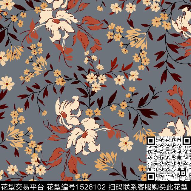 绿植树叶花卉复古数码印花华亿平台下载（图片编号: 1526102） - 瓦栏（Walan）