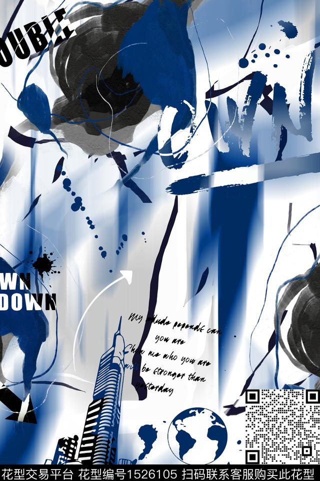 抽象字母线条画数码印花华亿平台下载（图片编号: 1526105） - 瓦栏（Walan）