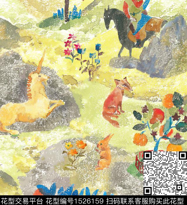 兔子狐狸卡通传统印花华亿平台下载（图片编号: 1526159） - 瓦栏（Walan）