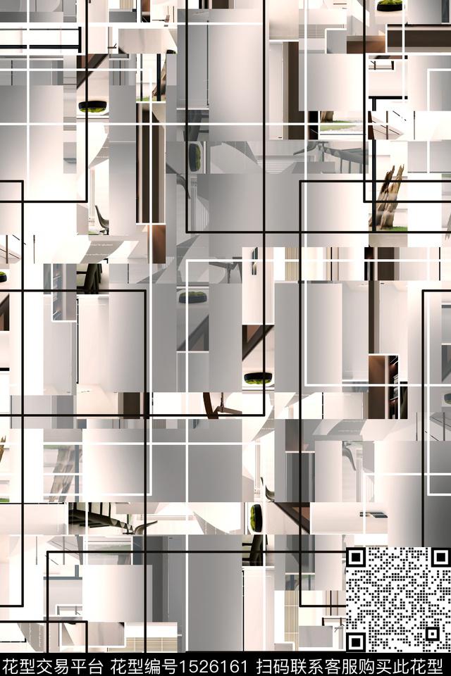 线条画满版散花几何数码印花华亿平台下载（图片编号: 1526161） - 瓦栏（Walan）