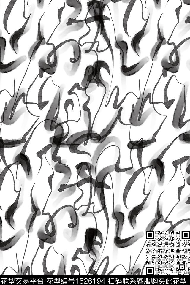 笔触黑白华亿平台年轻女性数码印花华亿平台下载（图片编号: 1526194） - 瓦栏（Walan）