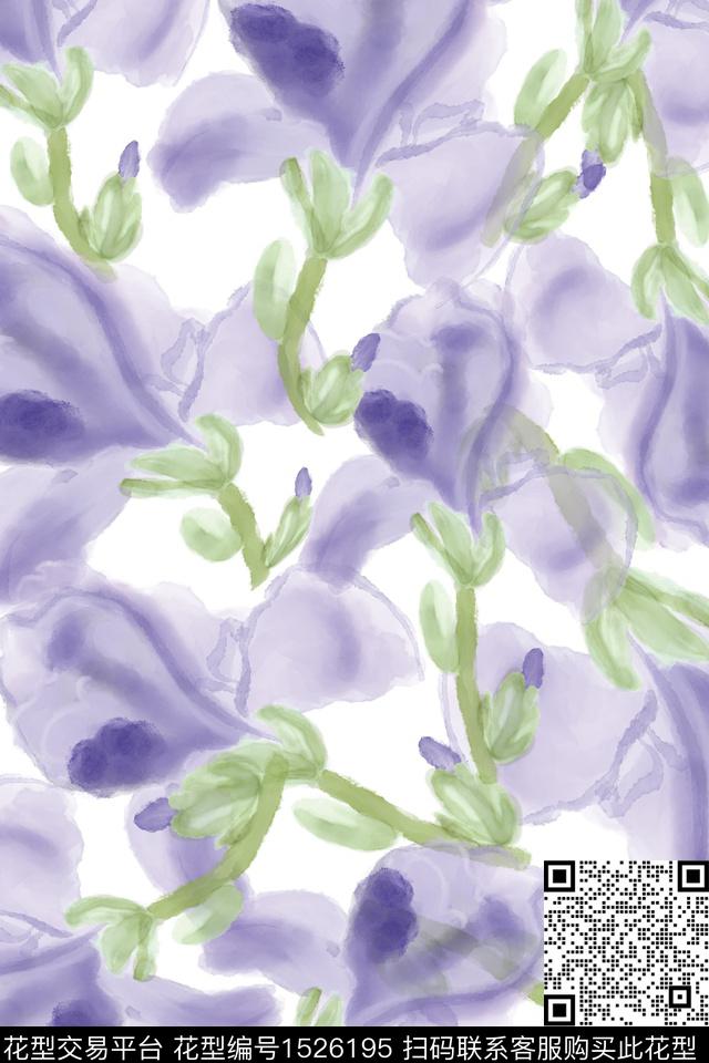 水彩花卉素雅数码印花华亿平台下载（图片编号: 1526195） - 瓦栏（Walan）