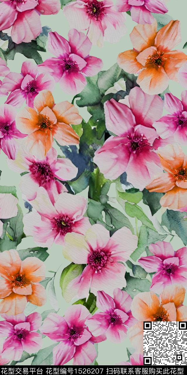 水彩花卉真丝连衣裙数码印花华亿平台下载（图片编号: 1526207） - 瓦栏（Walan）