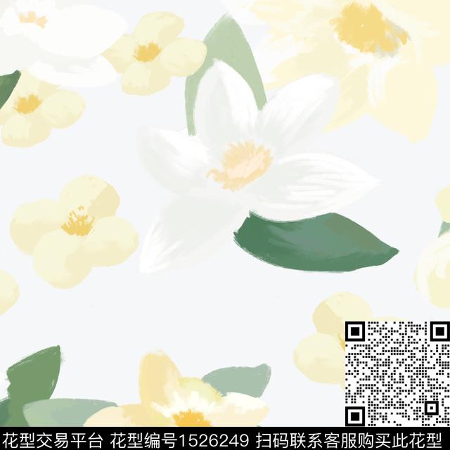花卉小清新清爽数码印花华亿平台下载（图片编号: 1526249） - 瓦栏（Walan）