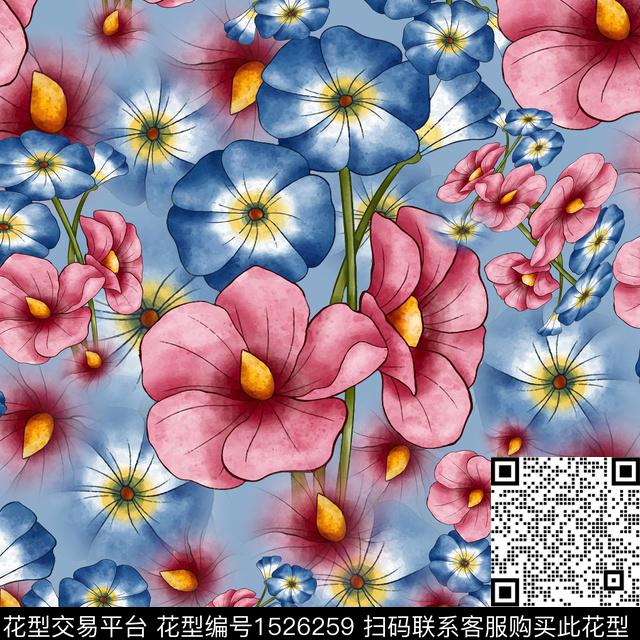 花卉水彩花卉小碎花数码印花华亿平台下载（图片编号: 1526259） - 瓦栏（Walan）