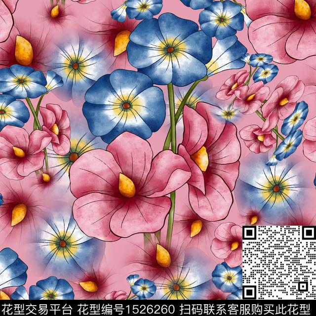 花卉水彩花卉小碎花数码印花华亿平台下载（图片编号: 1526260） - 瓦栏（Walan）
