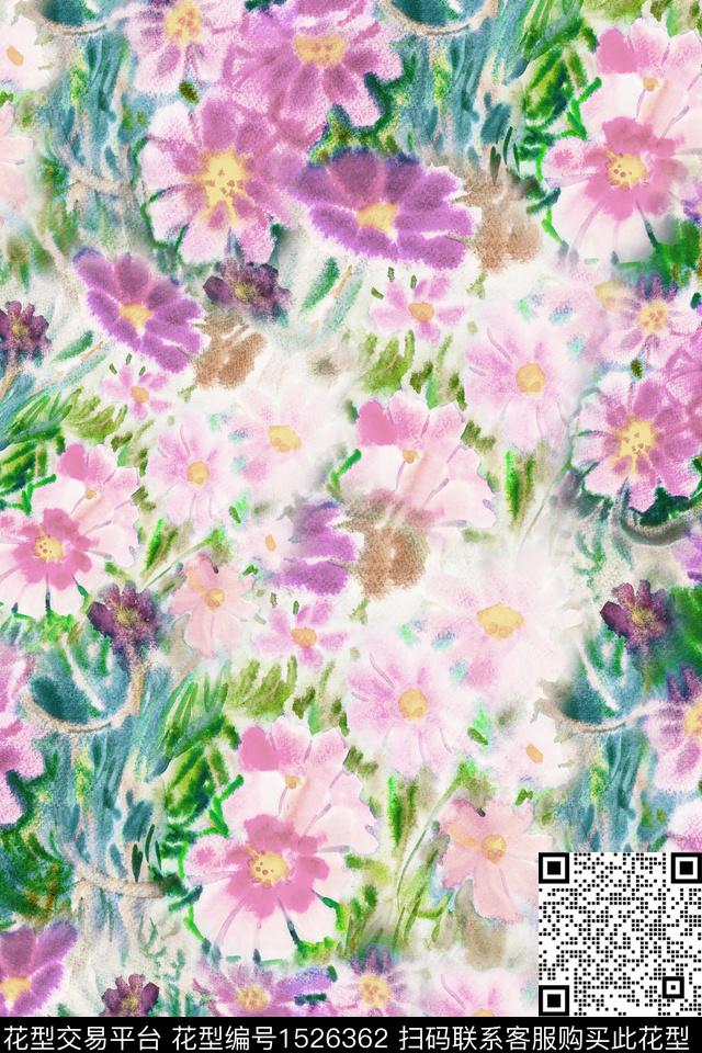 水彩花卉春夏华亿平台小花卉数码印花华亿平台下载（图片编号: 1526362） - 瓦栏（Walan）
