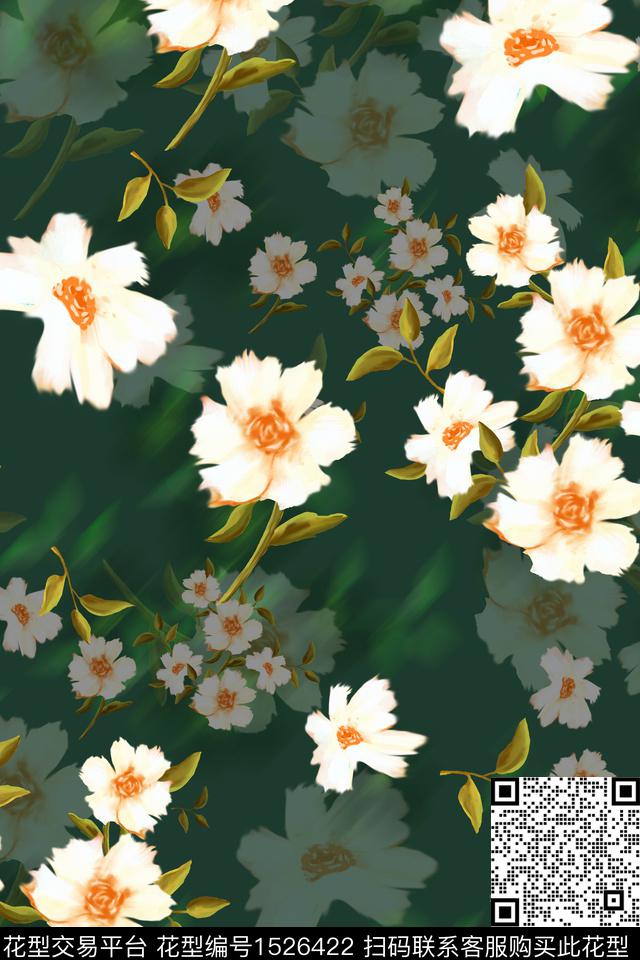 花卉小清新年轻女性数码印花华亿平台下载（图片编号: 1526422） - 瓦栏（Walan）