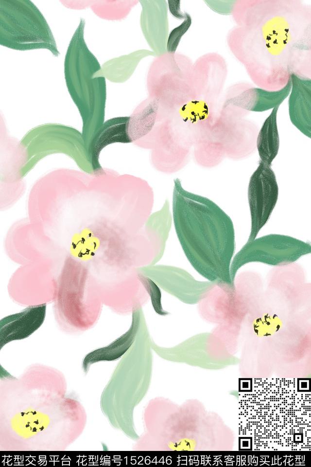 水彩花卉手绘大花花卉数码印花华亿平台下载（图片编号: 1526446） - 瓦栏（Walan）