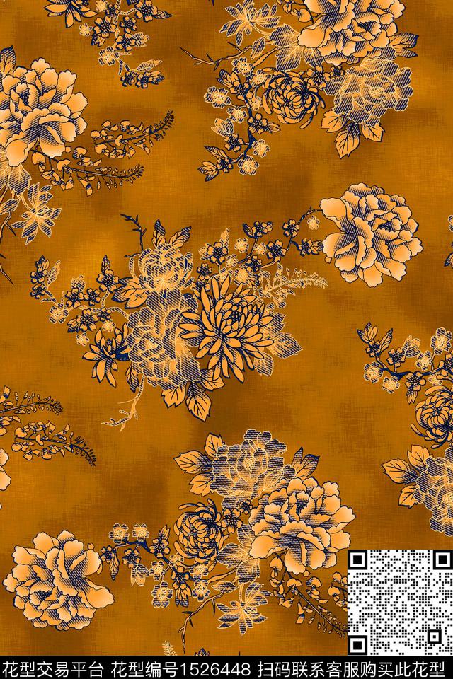 花卉中老年香云纱数码印花华亿平台下载（图片编号: 1526448） - 瓦栏（Walan）