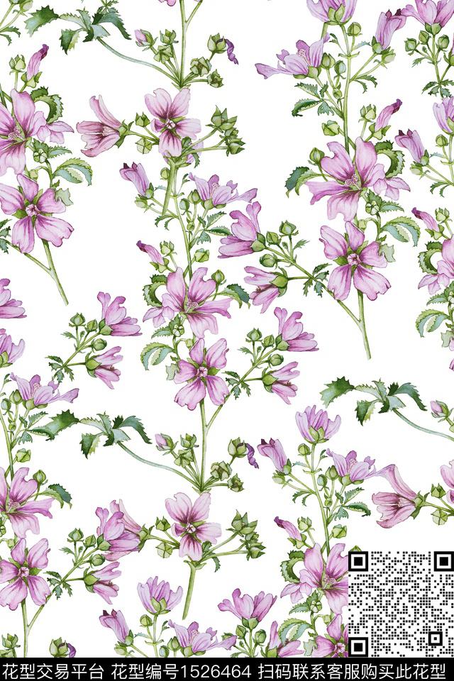 花卉小清新时尚数码印花华亿平台下载（图片编号: 1526464） - 瓦栏（Walan）