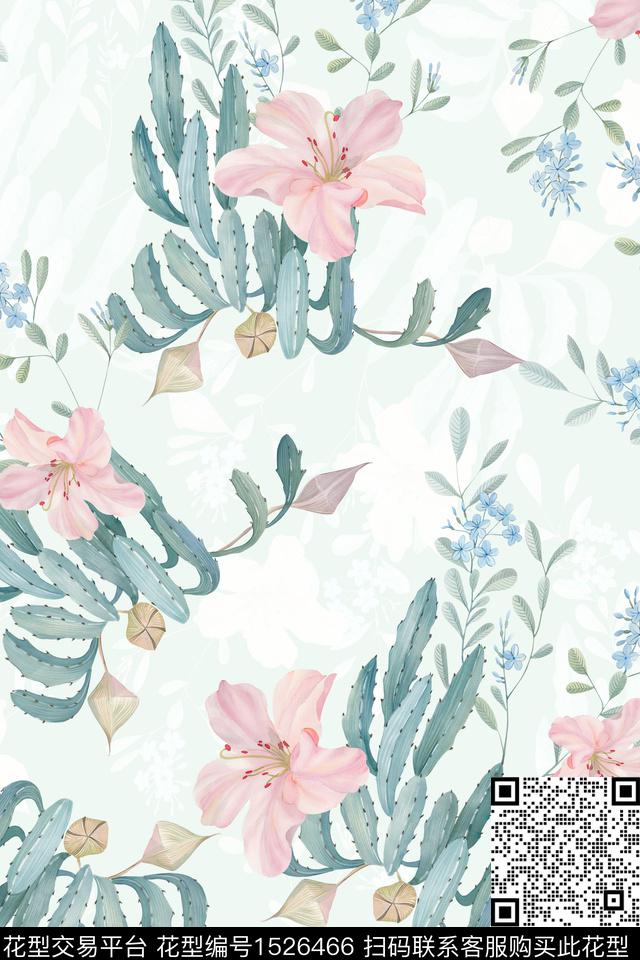 花卉小清新时尚数码印花华亿平台下载（图片编号: 1526466） - 瓦栏（Walan）