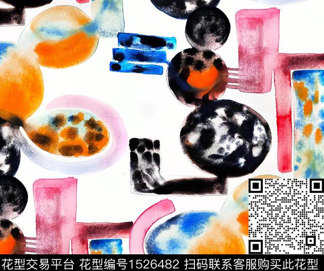 抽象几何水彩传统印花华亿平台下载（图片编号: 1526482） - 瓦栏（Walan）