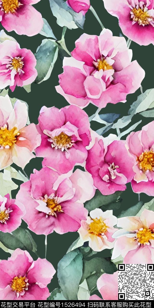 连衣裙水彩花卉真丝数码印花华亿平台下载（图片编号: 1526494） - 瓦栏（Walan）