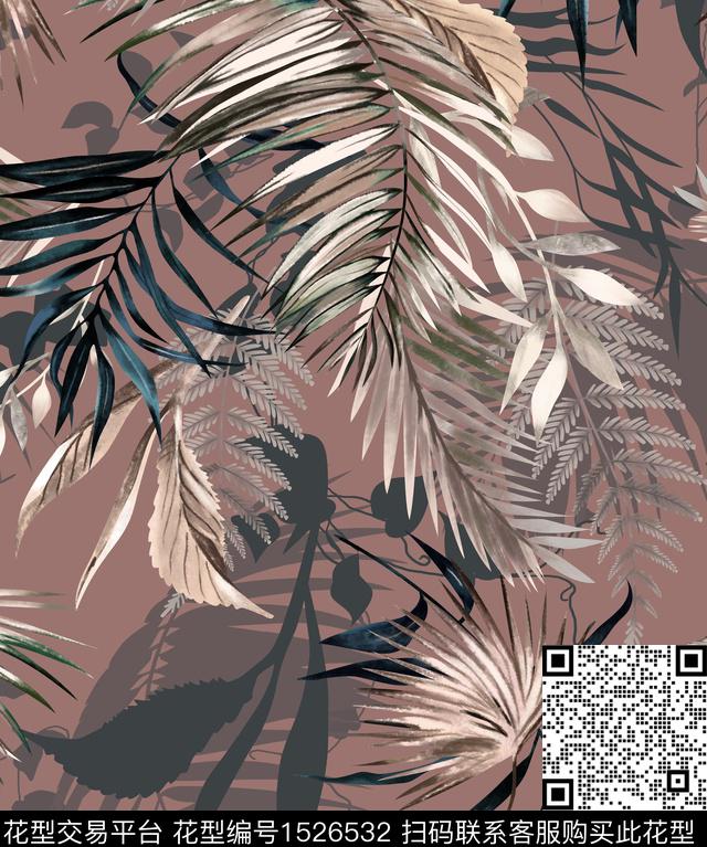 数码华亿平台热带华亿平台绿植树叶数码印花华亿平台下载（图片编号: 1526532） - 瓦栏（Walan）