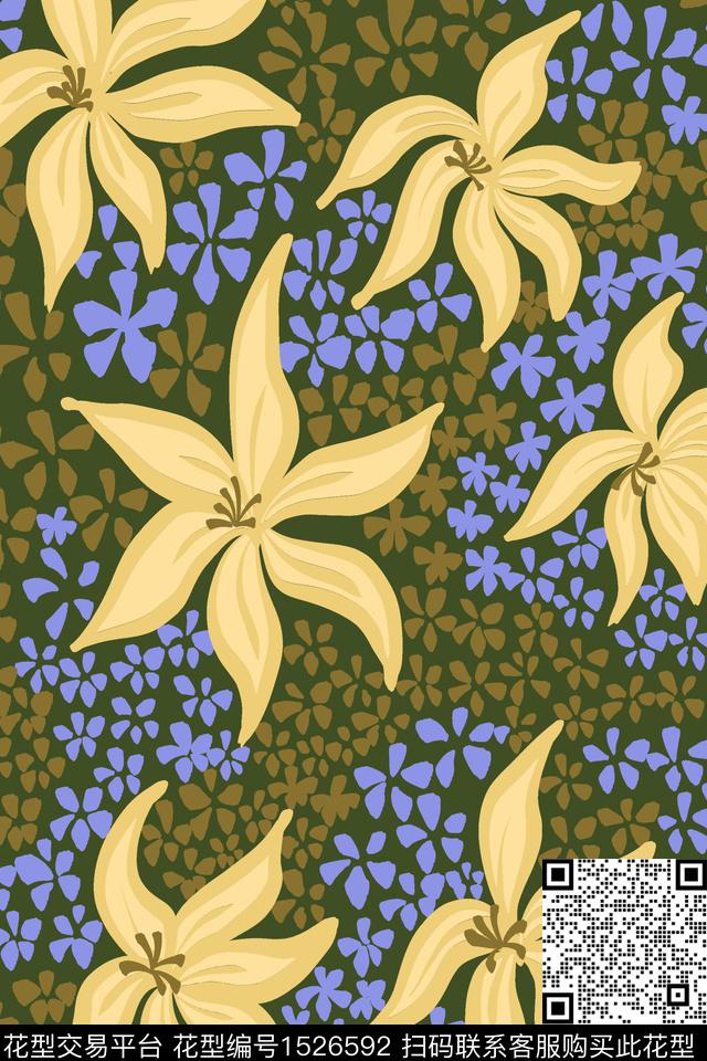 花卉复古手绘大花数码印花华亿平台下载（图片编号: 1526592） - 瓦栏（Walan）
