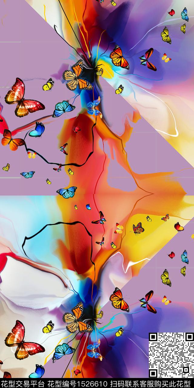 定位花花卉蝴蝶女装定位花数码印花华亿平台下载（图片编号: 1526610） - 瓦栏（Walan）