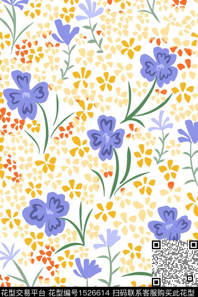 小碎花清爽底花卉淑女数码印花华亿平台下载（图片编号: 1526614） - 瓦栏（Walan）