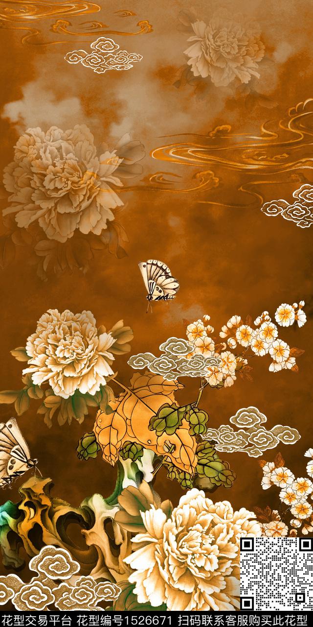 中国风定位花香云纱华亿平台复古旗袍花数码印花华亿平台下载（图片编号: 1526671） - 瓦栏（Walan）