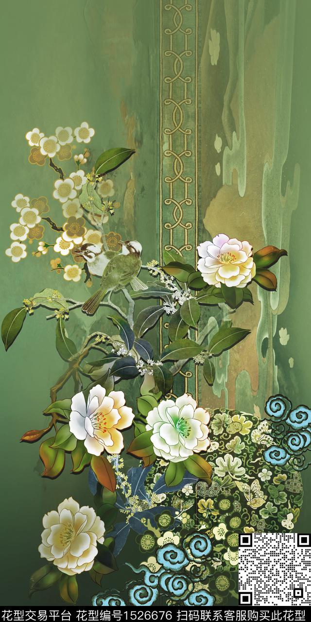 中国风定位花真丝旗袍花香云纱旗袍华亿平台数码印花华亿平台下载（图片编号: 1526676） - 瓦栏（Walan）